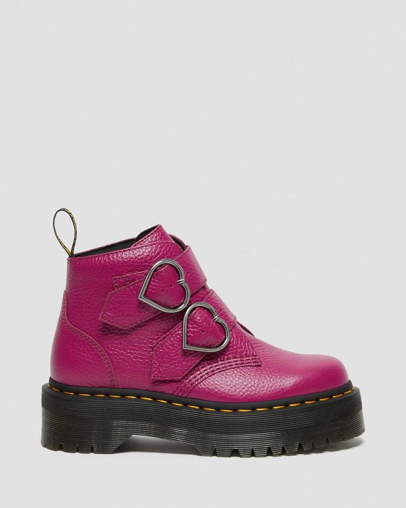 Dr Martens Devon Heart Leren Platform Laarzen Dames Roze | NL 546DFM